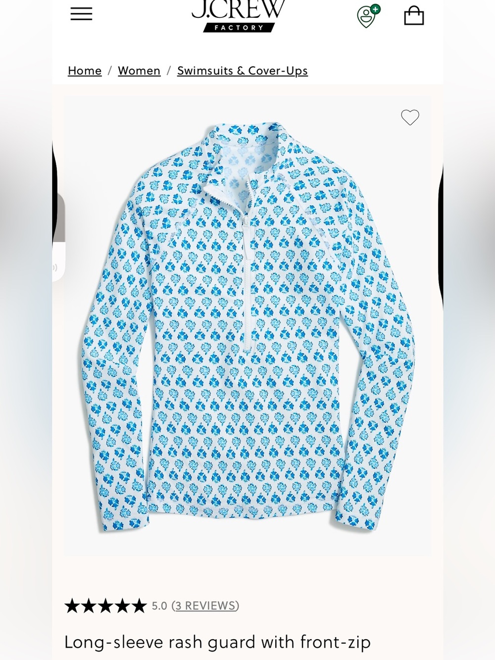 J. Crew White Blouse with Blue Floral Motif UPF 50 Rash Guard top